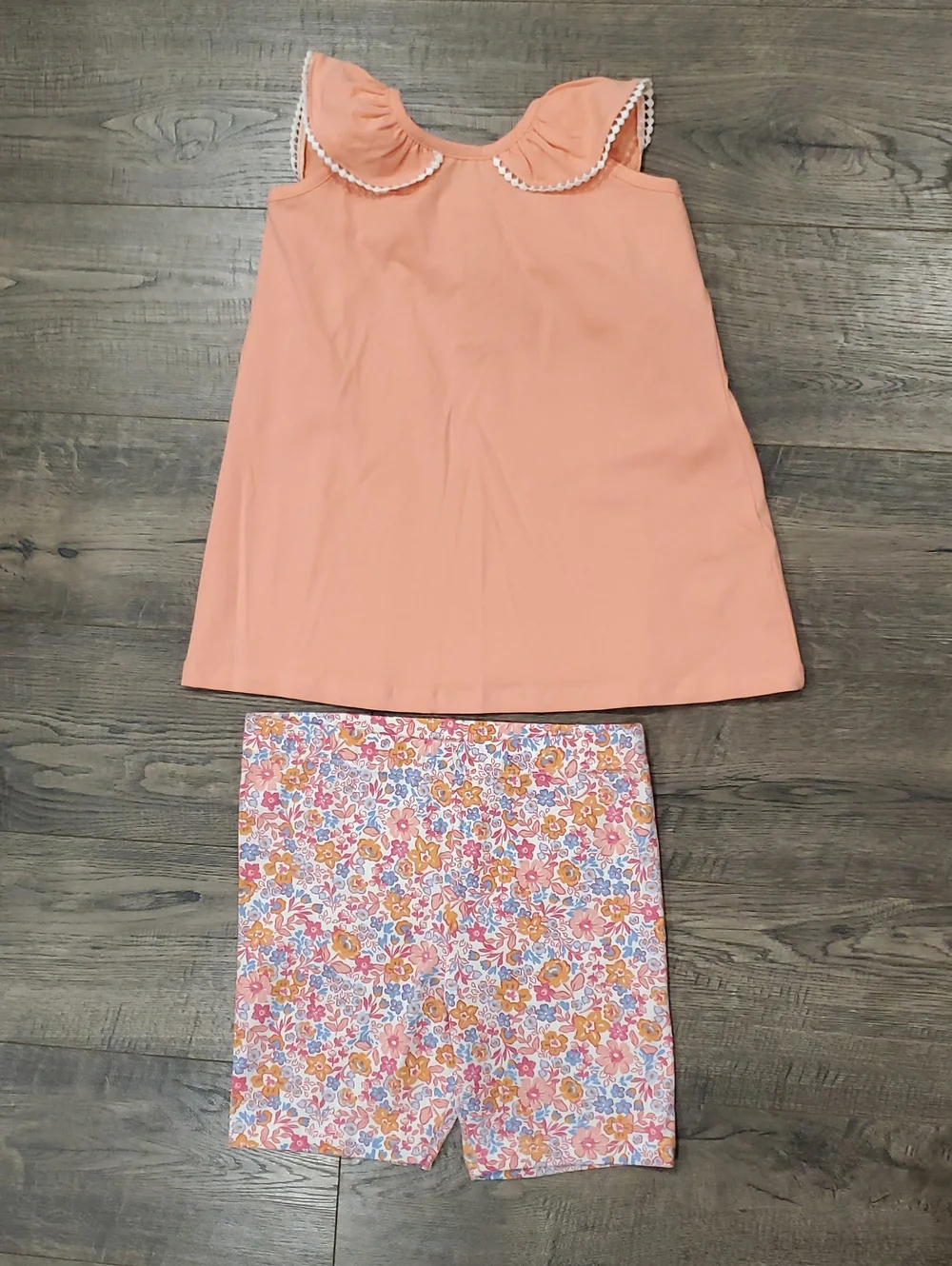 Peach Ruffle Collar Kids Matching Set